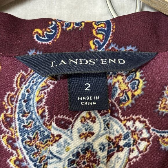Lands End Classic Short Sleeve Tie Front Colorful Paisley Blouse Career Size 2 - Picture 7 of 8